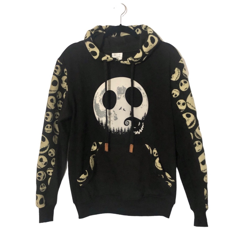 Boutique Brand Nightmare Before Christmas Black Woven Print Hoodie Sweatshirt